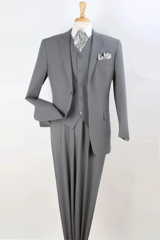 "Classic Fit Men's Two Button Vested Suit with Pleated Pants - Light Grey" sold by Alberto Nardoni