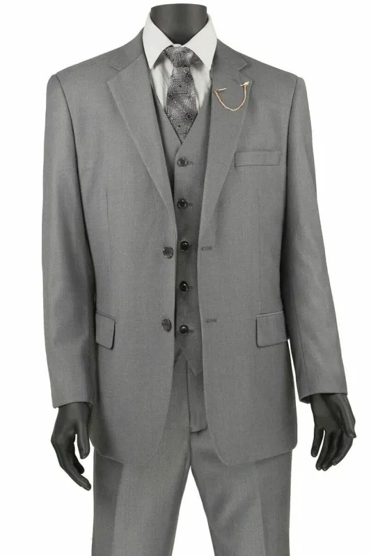 "Classic Men's Light Grey Suit - 2 Button Vested Single Pleated Pant" sold by Alberto Nardoni