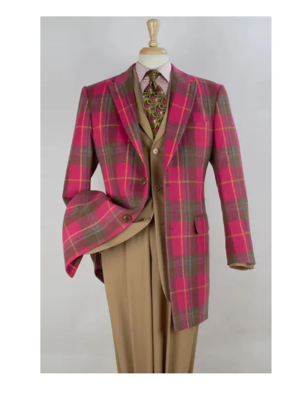 "Men's Pink Herringbone Wool Car Coat - 2 Button Peak Lapel, Three Quarter Length" sold by Alberto Nardoni