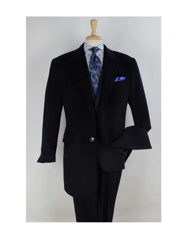 "Navy Wool Car Coat for Men - 2 Button, Peak Lapel, Three Quarter Length" sold by Alberto Nardoni