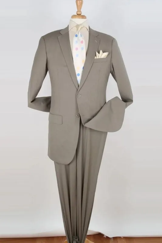 "Beige Modern Fit Two-Button Suit for Tall Men - 100% Wool" sold by Alberto Nardoni