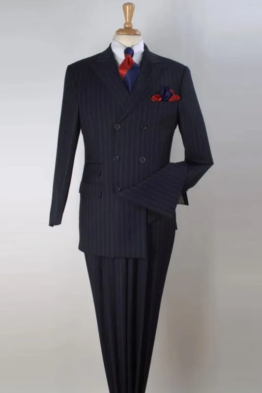 "Navy Pinstripe Wool Vested Suit - Men's Double Breasted Fashion" sold by Alberto Nardoni