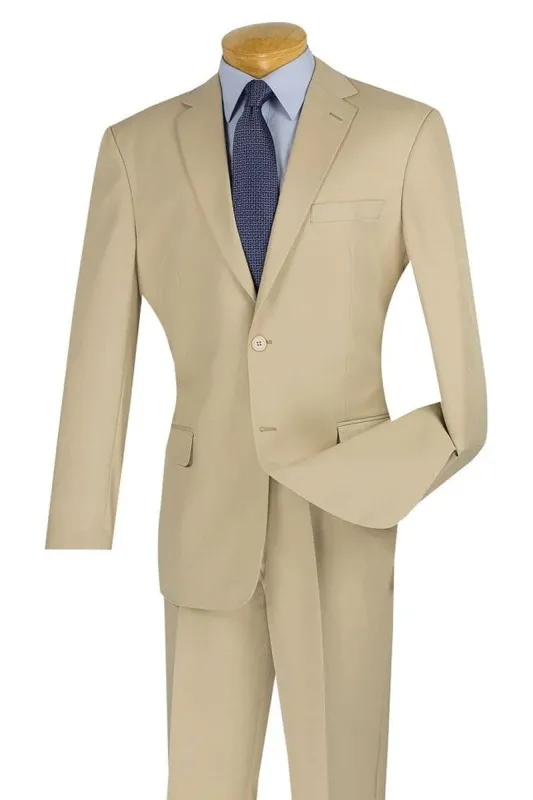 "Tan Poplin Suit for Men - Modern Fit Two Button Style" sold by Alberto Nardoni