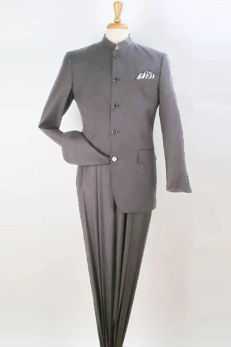 "Light Grey Men's Fashion Suit with Five-Button Mandarin Collar" sold by Alberto Nardoni