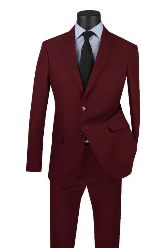 "Burgundy Men's Modern Fit Poplin Suit - Two Button Style" sold by Alberto Nardoni