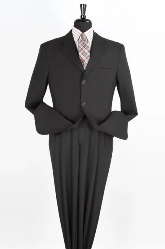 "Classic Fit Men's Two Piece Poplin Suit - Three Button Style in Black" sold by Alberto Nardoni