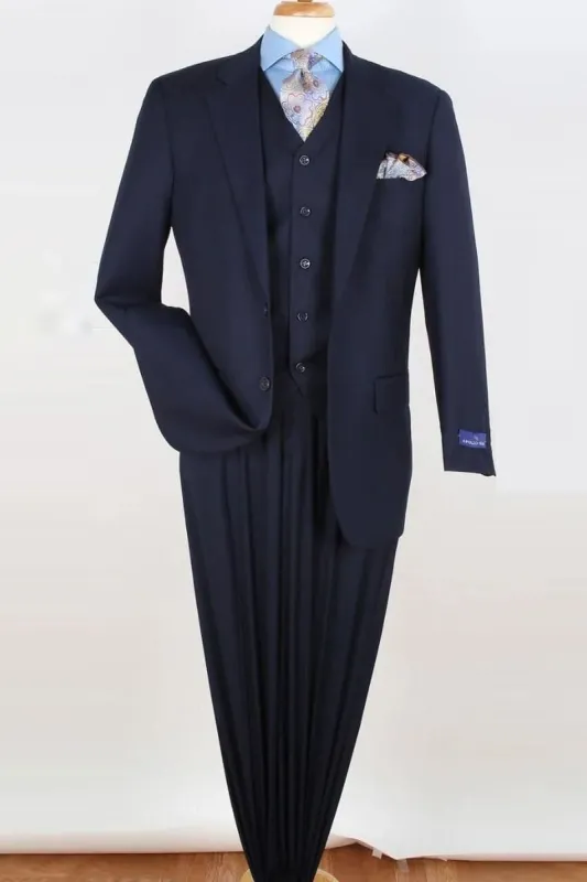 "Classic Fit Men's 2 Button Vested Suit with Single Pleated Pant - Navy Blue" sold by Alberto Nardoni