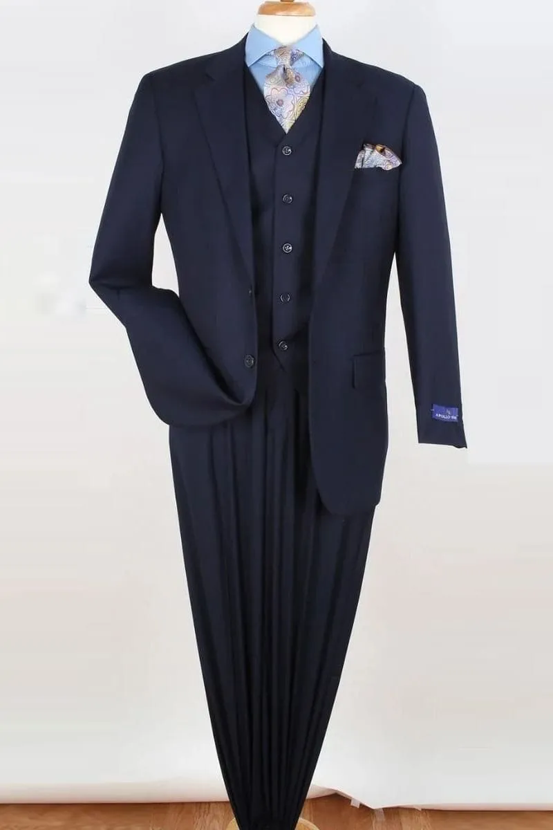 "Classic Fit Men's 2 Button Vested Suit with Single Pleated Pant - Navy Blue" sold by Alberto Nardoni