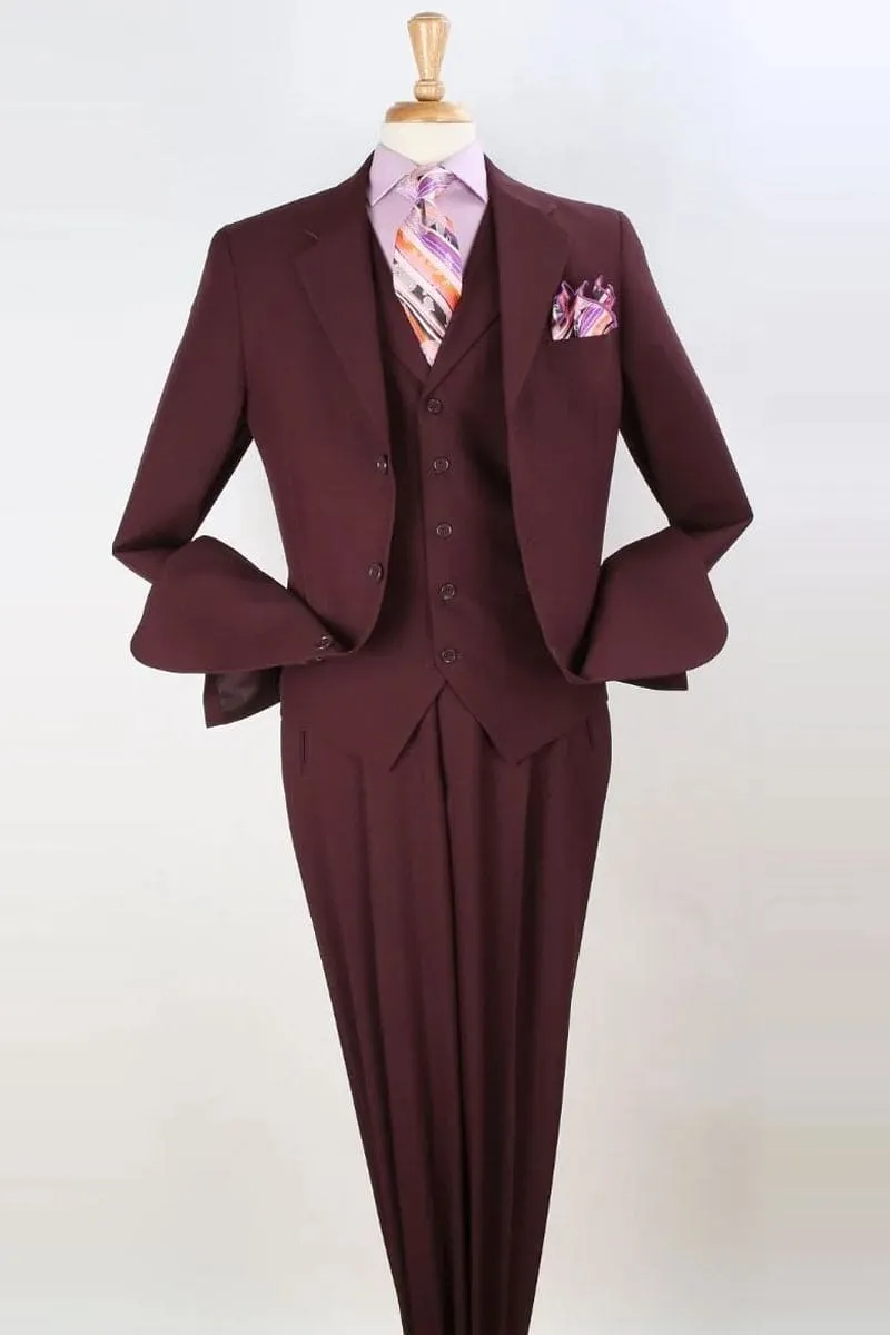 "Burgundy Classic Fit Men's Suit with Three Buttons - Vested" sold by Alberto Nardoni
