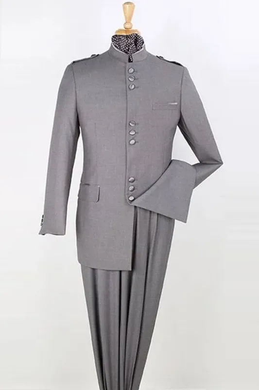 "Mens Light Grey Classic Military Mandarin Safari Suit - Banded Collar" sold by Alberto Nardoni