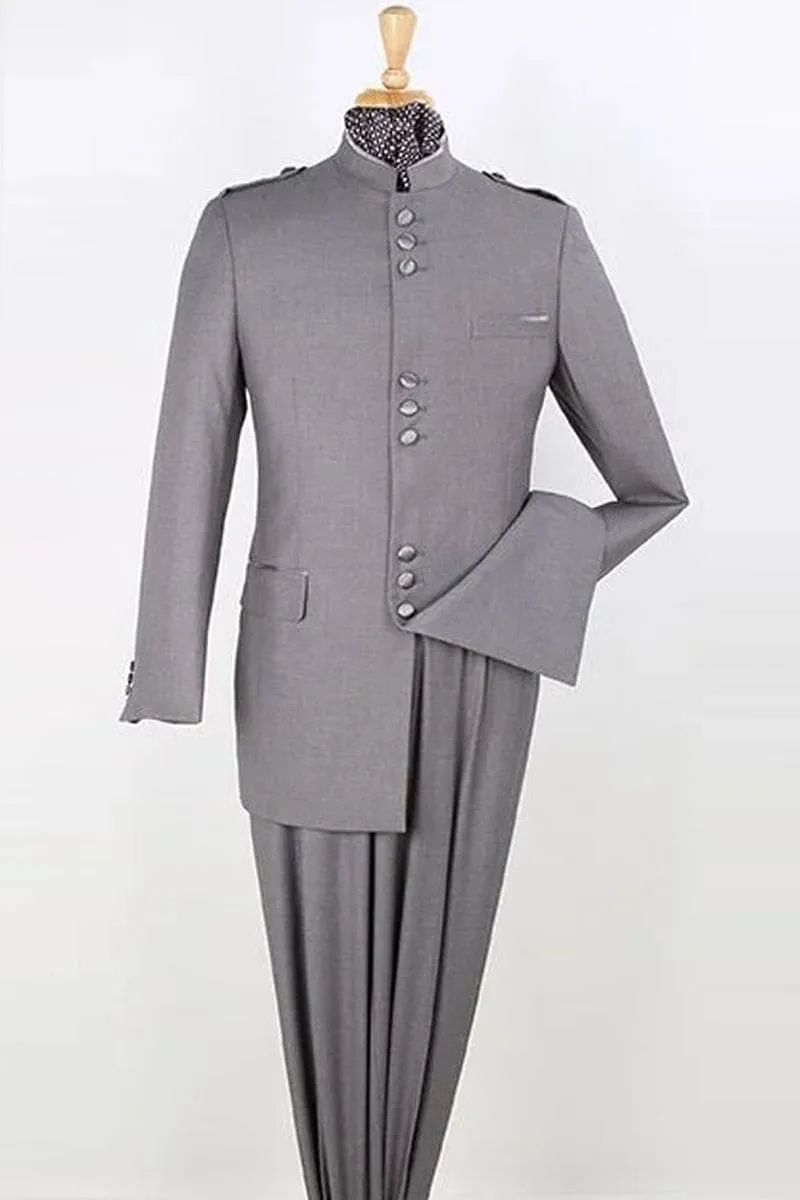 "Mens Light Grey Classic Military Mandarin Safari Suit - Banded Collar" sold by Alberto Nardoni
