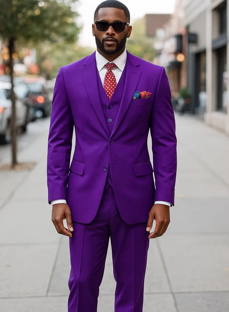 "Classic Fit Men's Suit - Two Button, Vested, Pleated Pant in Purple" sold by Alberto Nardoni product image thumbnail 3