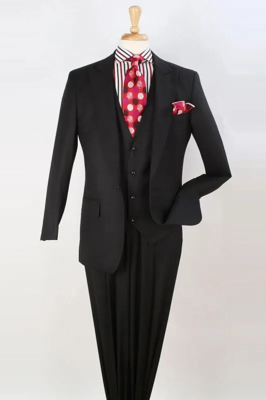 "Classic Men's Black Fashion Suit - Vested One Button Peak Lapel" sold by Alberto Nardoni