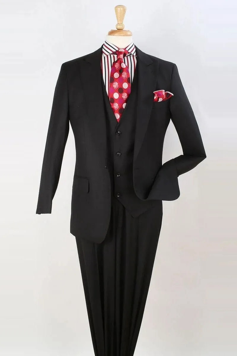 "Classic Men's Black Fashion Suit - Vested One Button Peak Lapel" sold by Alberto Nardoni