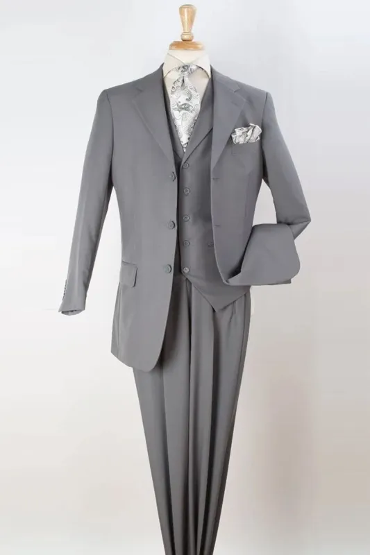 "Classic Fit Men's Three Button Vested Suit - Light Grey" sold by Alberto Nardoni