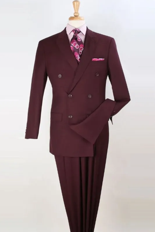 "Burgundy Men's Classic Double Breasted Luxury Wool Feel Suit - Designer Brand" sold by Alberto Nardoni