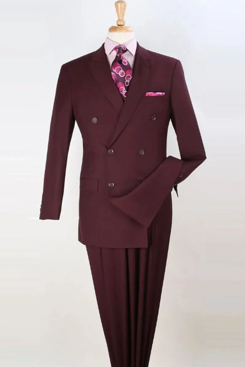 "Burgundy Men's Classic Double Breasted Luxury Wool Feel Suit - Designer Brand" sold by Alberto Nardoni