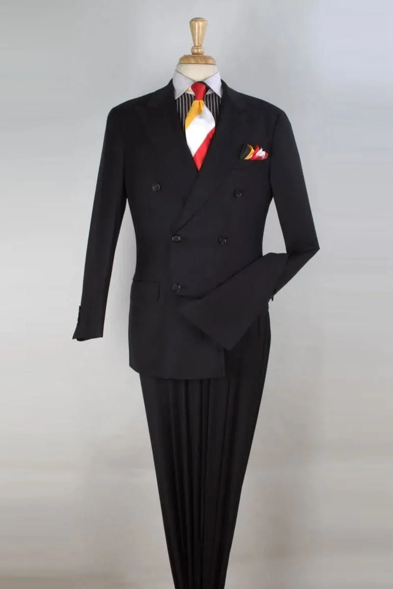 "Classic Fit Men's Double Breasted Suit - 100% Super 150's Wool, Black" sold by Alberto Nardoni