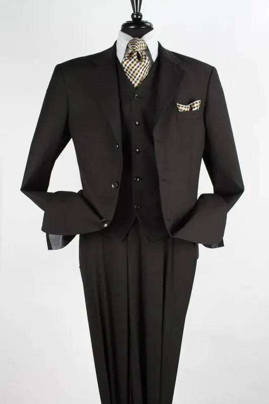 "Classic Fit Men's 3-Button Vested Black Suit with Single Pleated Pants" sold by Alberto Nardoni