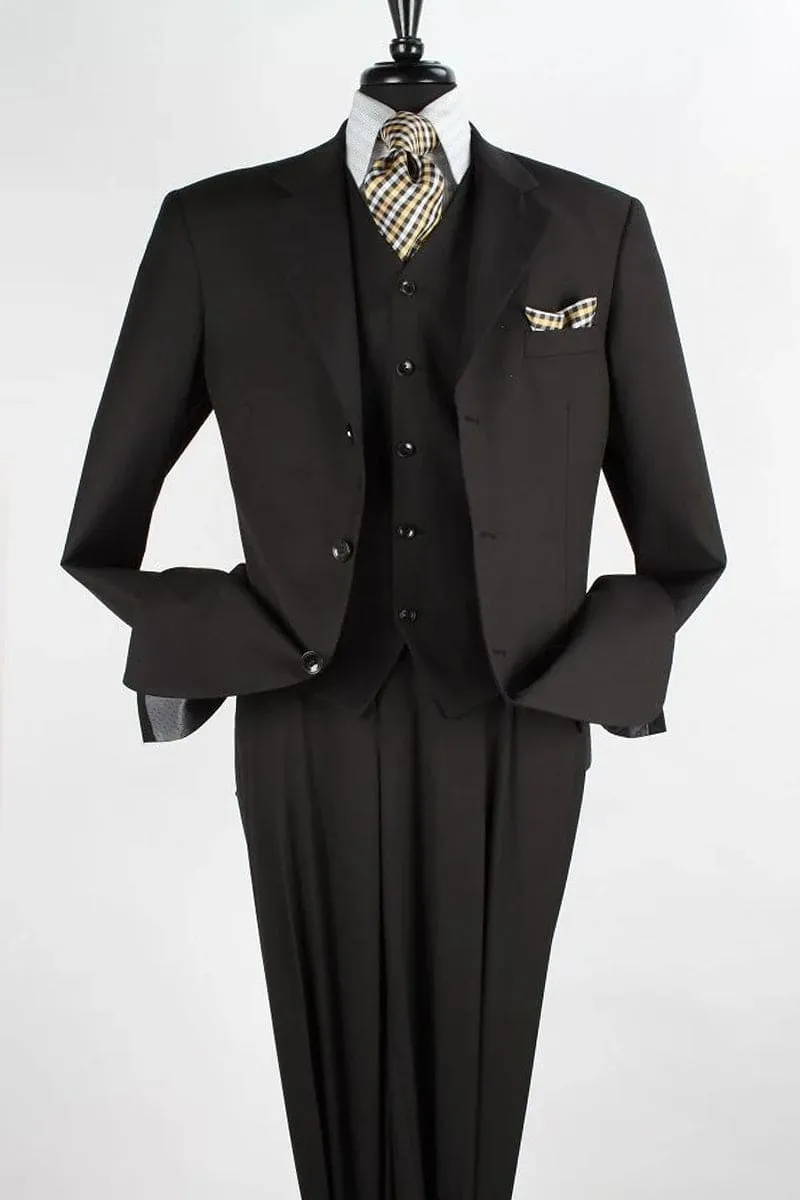 "Classic Fit Men's 3-Button Vested Black Suit with Single Pleated Pants" sold by Alberto Nardoni