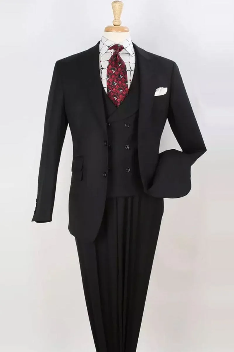 "Black Suit: Men's Double Breasted Vest with Wide Peak Lapel" sold by Alberto Nardoni