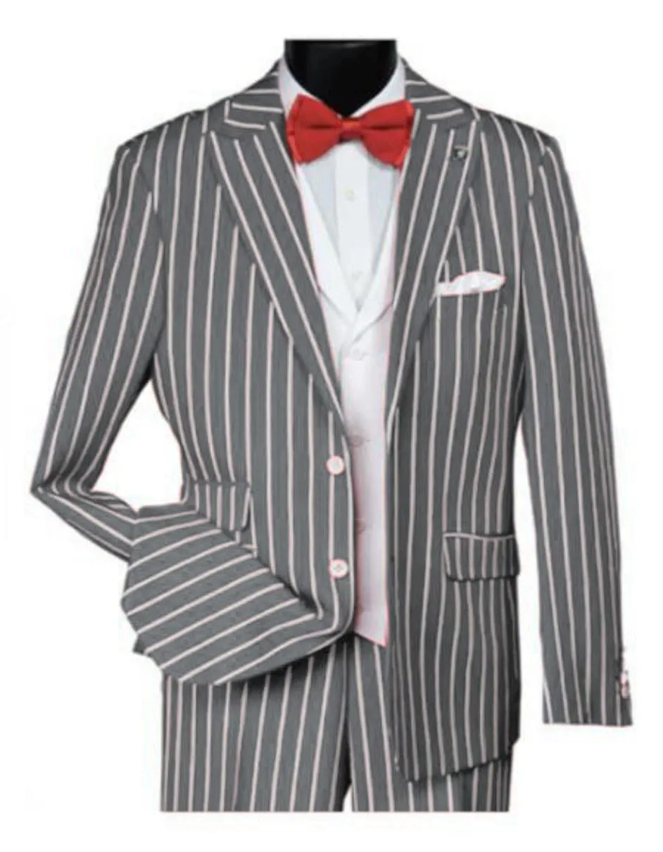 1920s Mens Vested Bold Gangster Pinstripe Suit in Silver sold by Alberto Nardoni