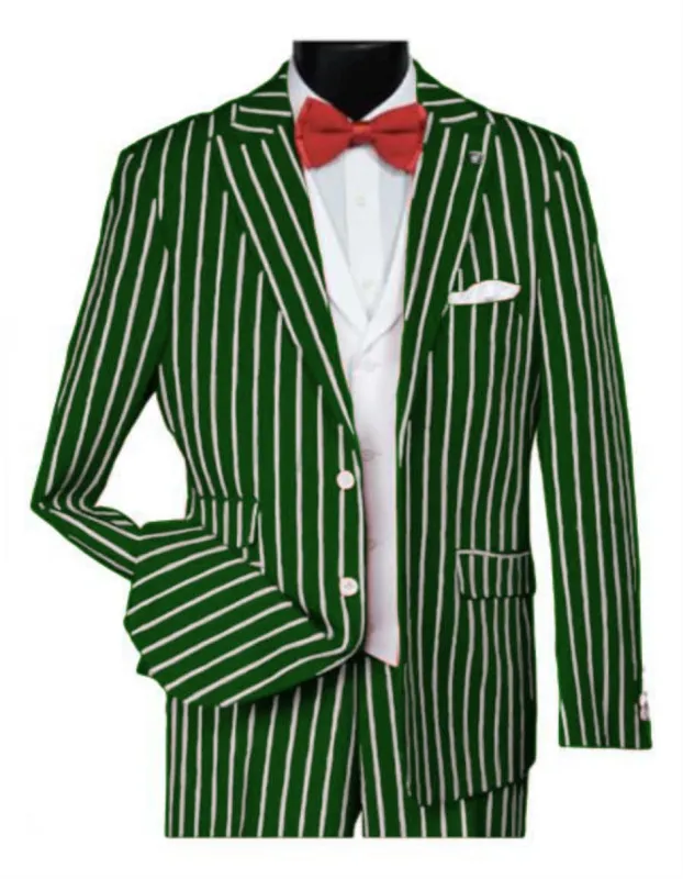 1920s Mens Vested Bold Gangster Pinstripe Suit in Green sold by Alberto Nardoni