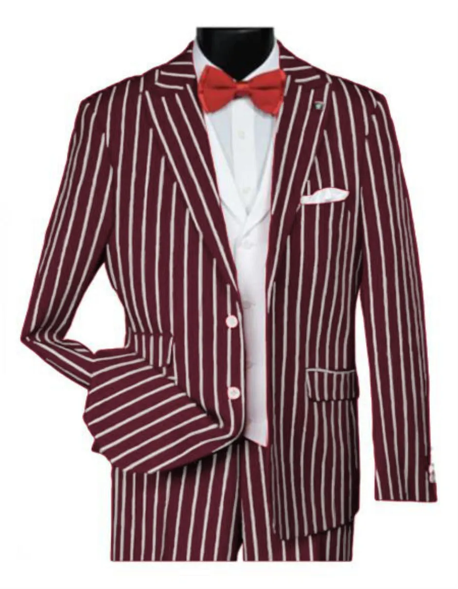 1920s Mens Vested Bold Gangster Pinstripe Suit in Burgundy sold by Alberto Nardoni
