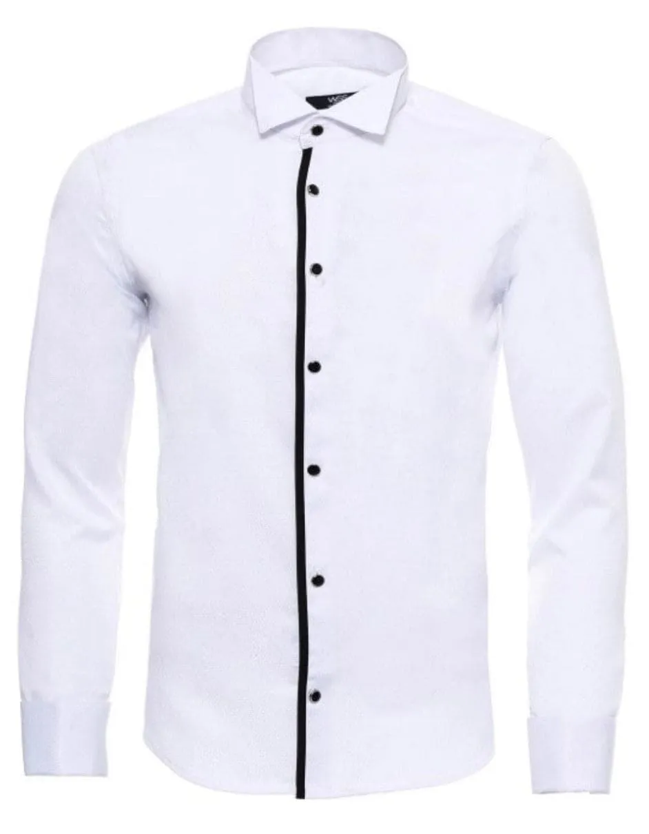 Black Stripe Detailed White Men Tuxedo Shirt sold by Alberto Nardoni
