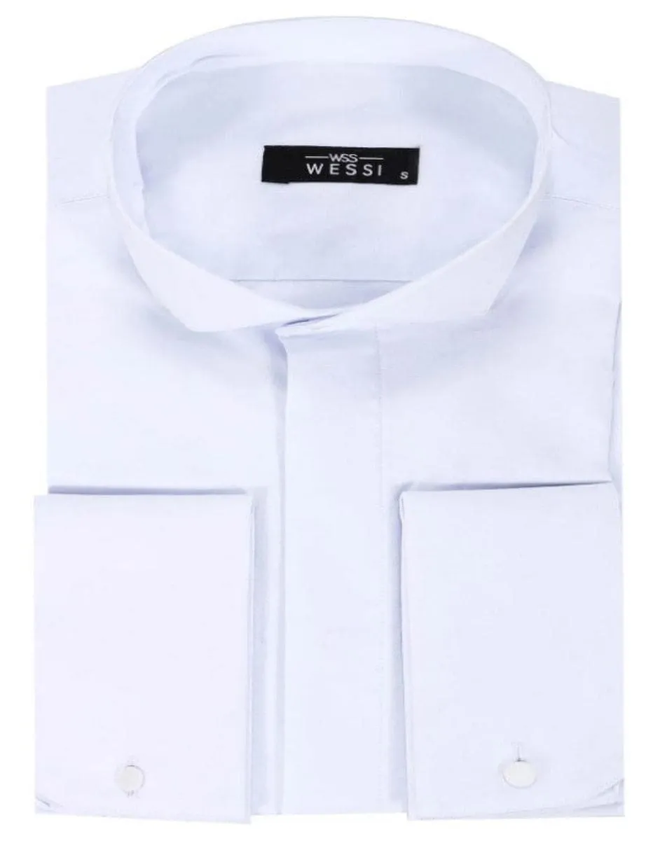 White Plain Stand Collar Formal Tuxedo Shirt sold by Alberto Nardoni product image thumbnail 2