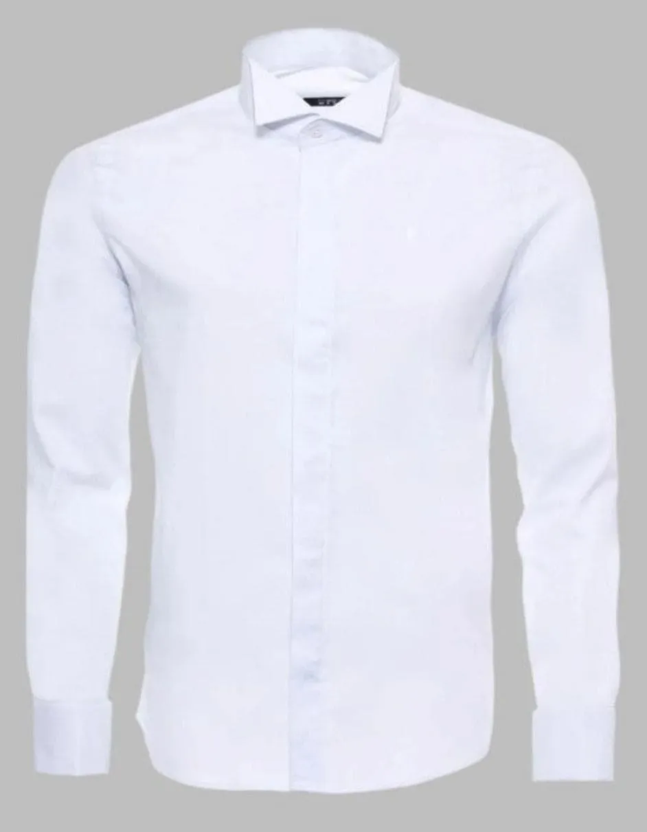 White Plain Stand Collar Formal Tuxedo Shirt sold by Alberto Nardoni