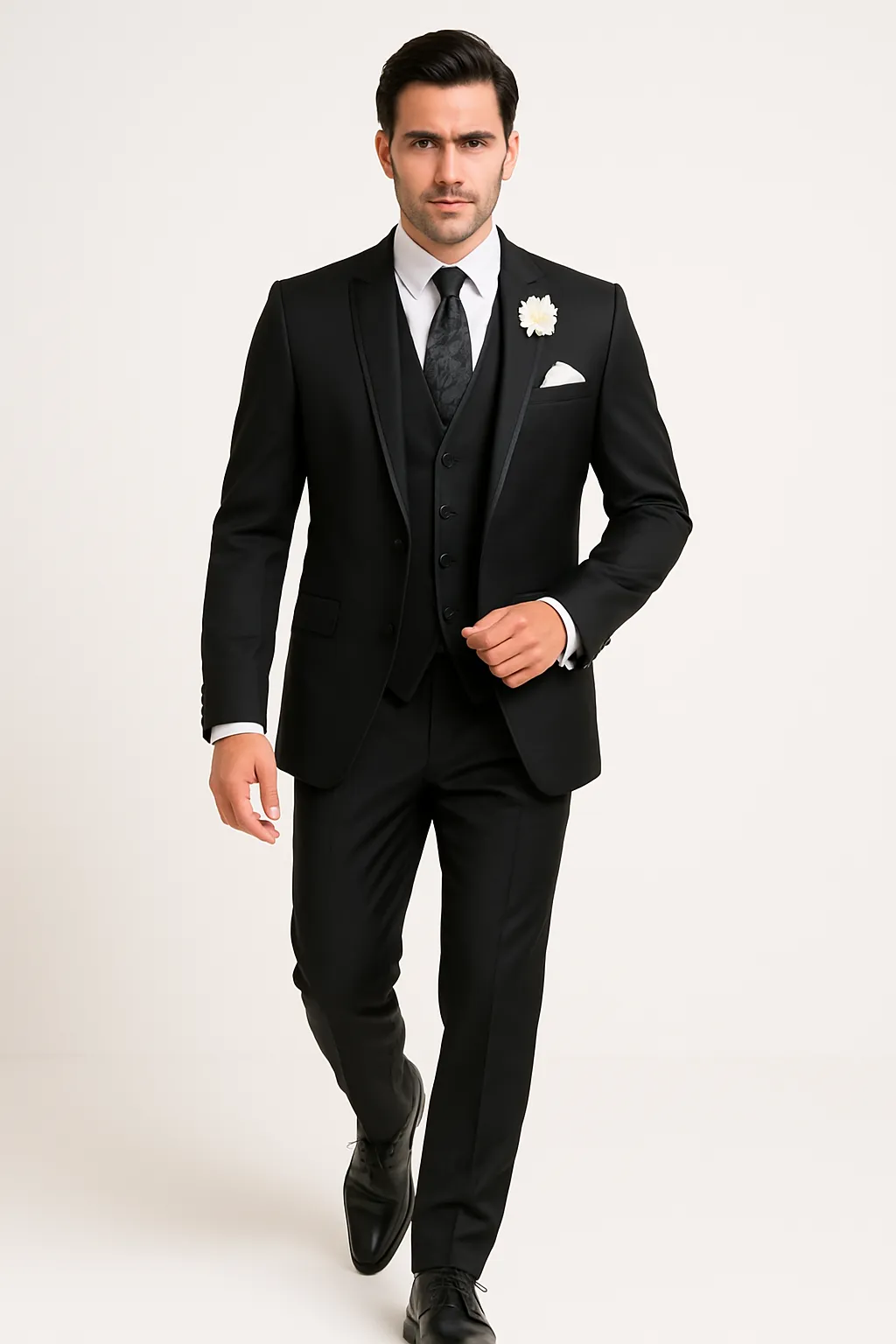 Leonardo Collection - Slim Fit Tuxedo 2 Buttons 3 Piece Suit Black sold by Alberto Nardoni