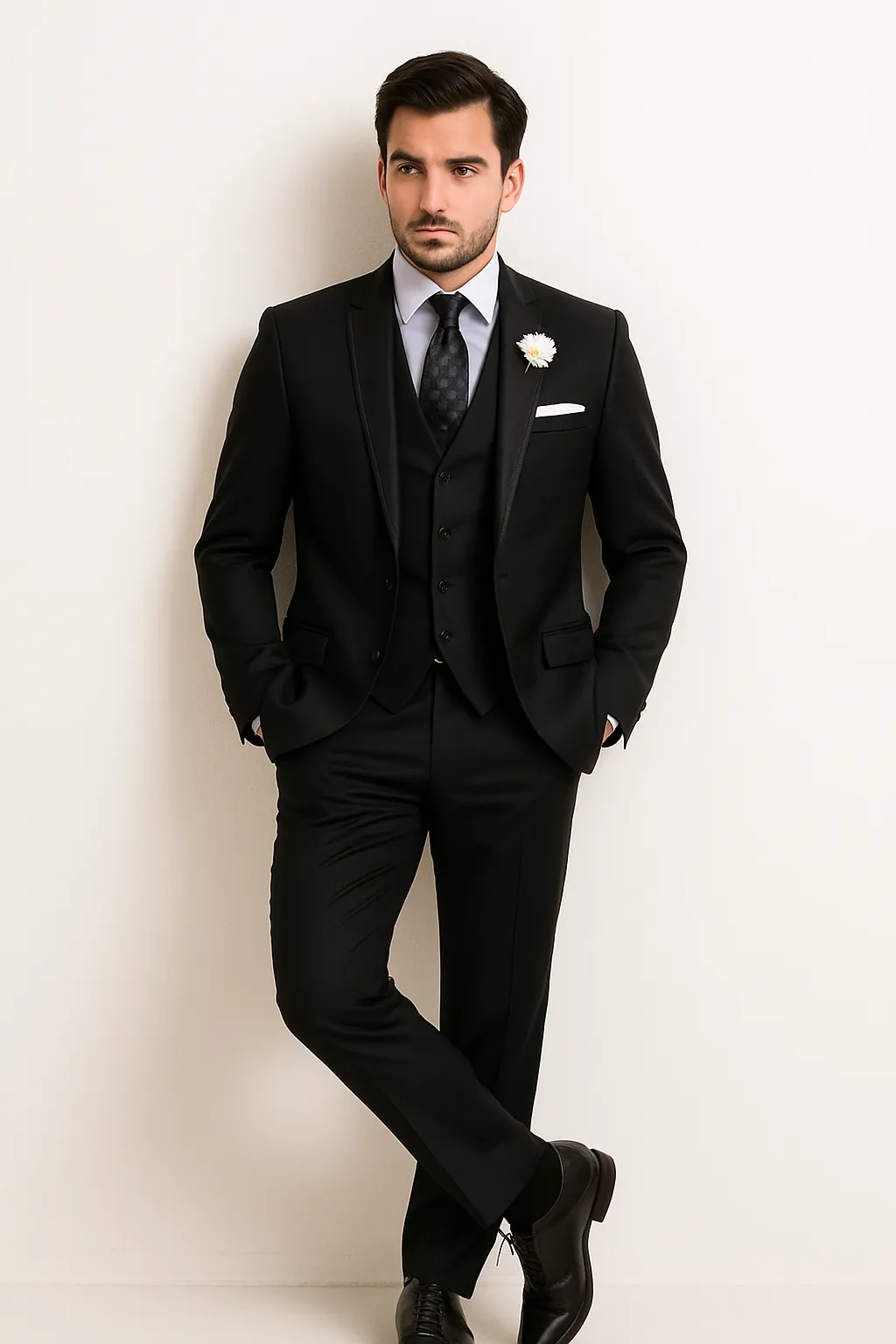 Leonardo Collection - Slim Fit Tuxedo 2 Buttons 3 Piece Suit Black sold by Alberto Nardoni product image thumbnail 4