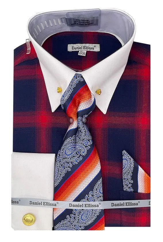 "Red Plaid Flannel Men's Dress Shirt & Tie Set - Contrast Collar" sold by Alberto Nardoni