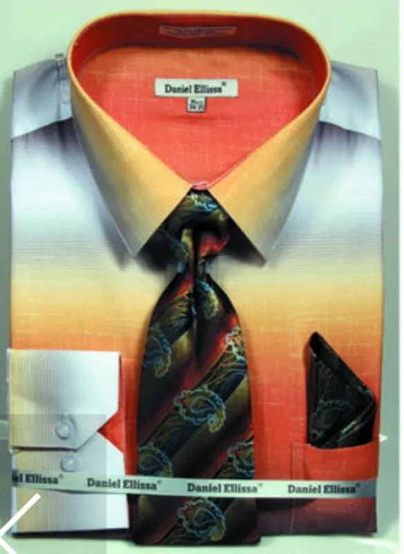 "Men's Dress Shirt & Tie Set - Multi-Color Faded Print in Mustard" sold by Alberto Nardoni