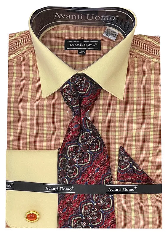 "Red Check Print Men's Dress Shirt Set - French Cuff, Contrast Collar" sold by Alberto Nardoni