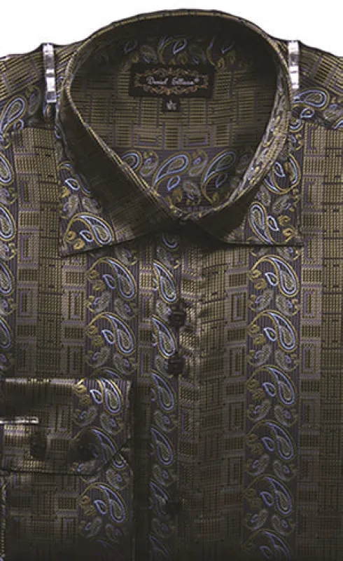 "Paisley Pattern Men's Regular Fit Sports Shirt - Olive, Fancy Tonal" sold by Alberto Nardoni