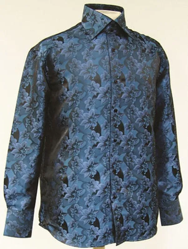 "Floral Pattern Men's Regular Fit Sports Shirt - Teal, Fancy Tonal" sold by Alberto Nardoni