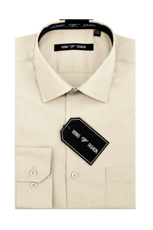 "Men's Taupe Cotton Blend Dress Shirt with Spread Collar" sold by Alberto Nardoni