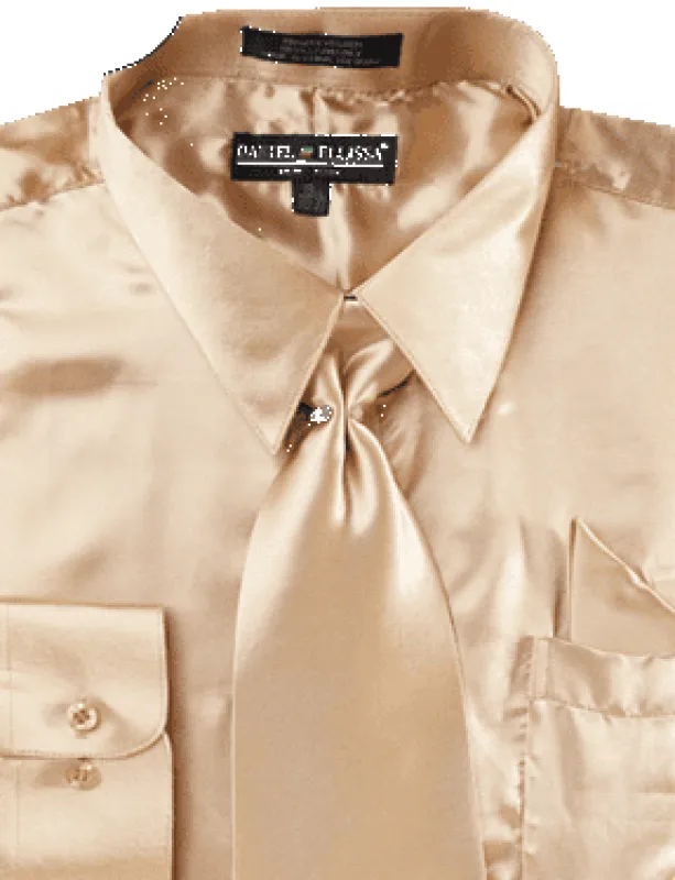 "Satin Dress Shirt Set for Men - Regular Fit, Taupe, Includes Tie & Pocket Square" sold by Alberto Nardoni