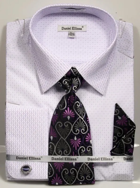 "Men's Regular Fit French Cuff Dress Shirt & Tie Set - White & Purple" sold by Alberto Nardoni