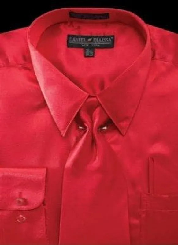 "Red Satin Dress Shirt Set for Men - Regular Fit with Tie & Pocket Square" sold by Alberto Nardoni