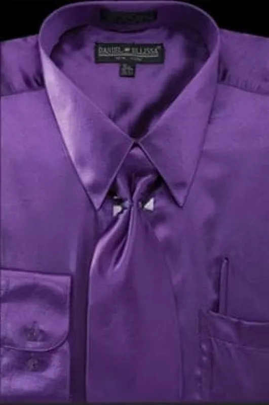 Purple Satin Dress Shirt Set for Men - Regular Fit with Tie & Pocket Square sold by Alberto Nardoni