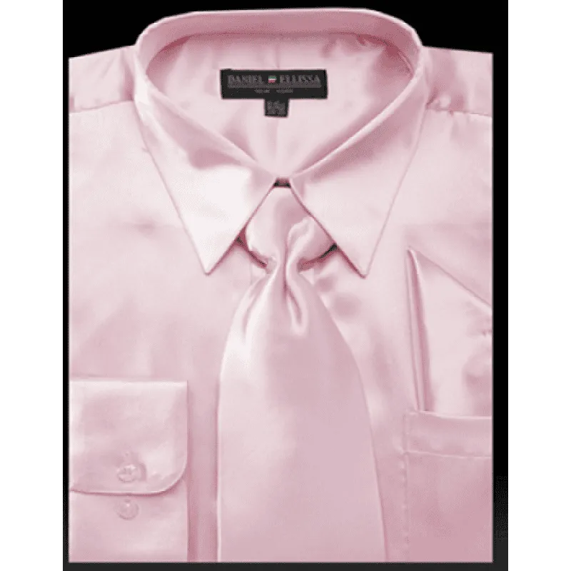 Pink Satin Dress Shirt Set for Men - Regular Fit with Tie & Pocket Square sold by Alberto Nardoni