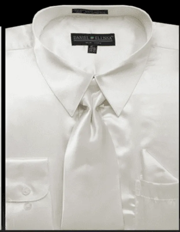 Ivory Satin Men's Regular Fit Dress Shirt Set with Tie & Pocket Square sold by Alberto Nardoni
