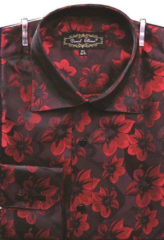 "Burgundy Men's Regular Fit Floral Sports Shirt - Fancy Tonal Pattern" sold by Alberto Nardoni