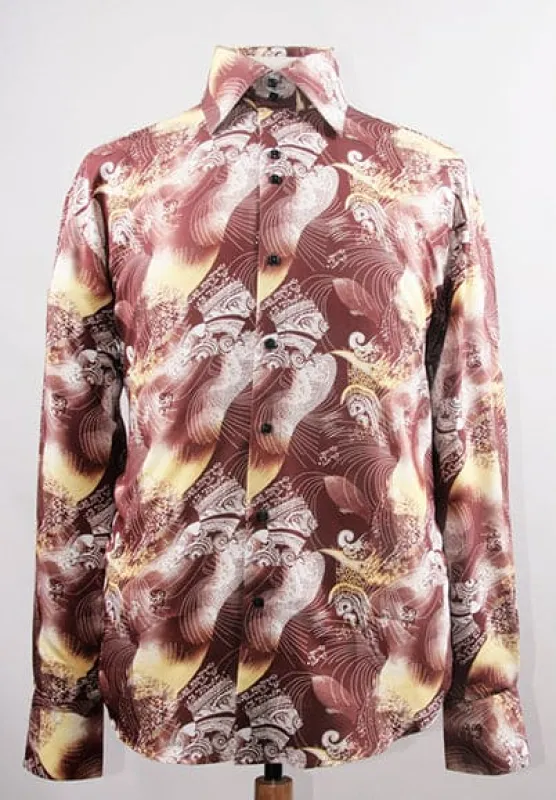 "Men's Regular Fit Sports Shirt - Fancy Japanese Wave Pattern, Brown" sold by Alberto Nardoni
