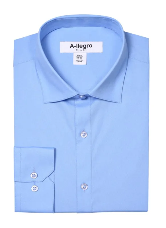 Slim Fit Cotton Dress Shirt for Men in Sky Blue - Basic Style sold by Alberto Nardoni