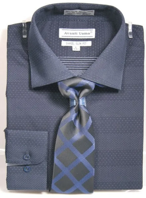 "Mini Dot Men's Dress Shirt & Tie Set, Spread Collar - Navy" sold by Alberto Nardoni