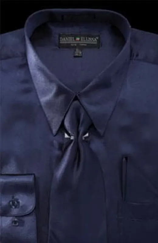 "Navy   Men's Satin Dress Shirt Set - Regular Fit with Tie & Pocket Square" sold by Alberto Nardoni